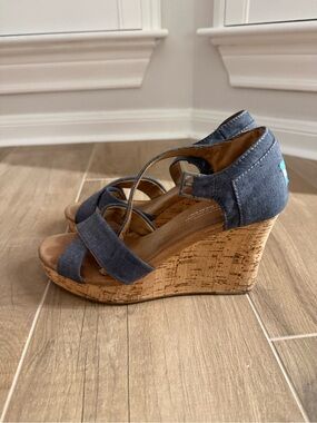 Toms Denim Blue Wedge Sandals